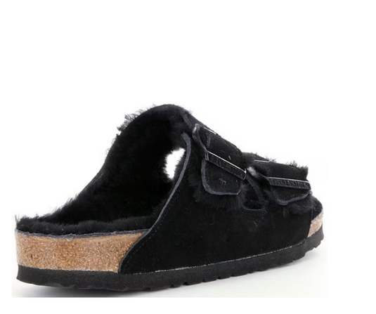 Birkenstock Sandals Arizona Shearling Black Suede Leather