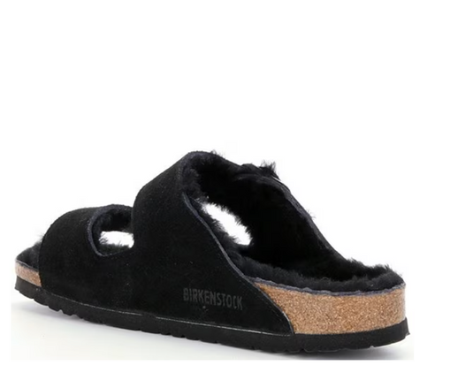 Birkenstock Sandals Arizona Shearling Black Suede Leather