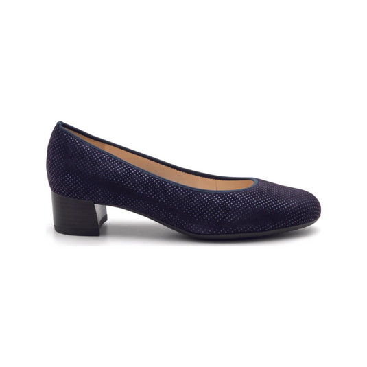 Ara Women's Vivian Block Heel Pump 35mm Midnight Blue Pin Dot Suede