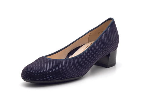 Ara Women's Vivian Block Heel Pump 35mm Midnight Blue Pin Dot Suede