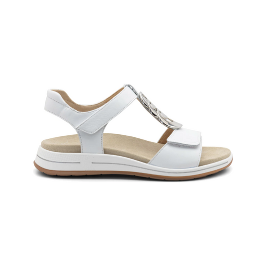 Ara Women's Oregon Medallion Double Adjustable Sandal White Leather