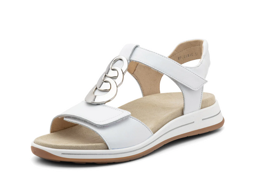 Ara Women's Oregon Medallion Double Adjustable Sandal White Leather