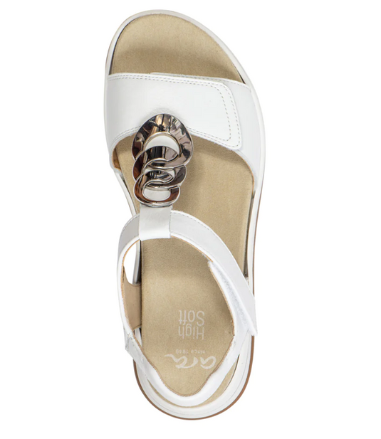 Ara Women's Oregon Medallion Double Adjustable Sandal White Leather