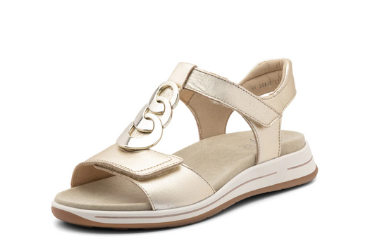 Ara Women's Oregon Medallion Double Adjustable Sandal Platinum Metallic Leather