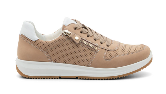 Ara Women's Opal Perforated Zip & Lace Sneaker Sand Nubuck