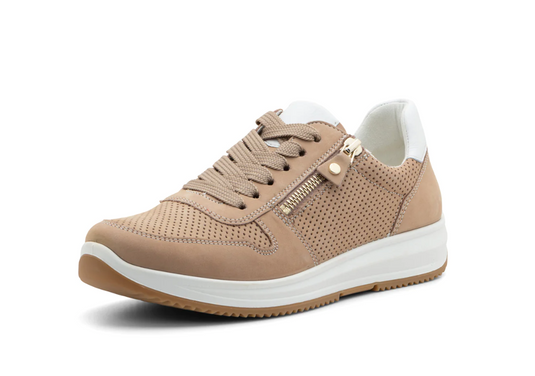 Ara Women's Opal Perforated Zip & Lace Sneaker Sand Nubuck