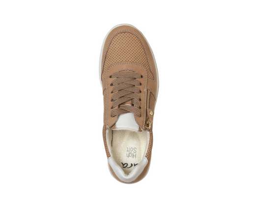 Ara Women's Opal Perforated Zip & Lace Sneaker Sand Nubuck