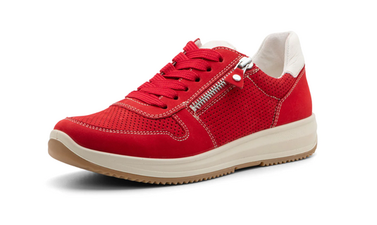 Ara Women's Opal Perforated Zip & Lace Sneaker Red Nubuck