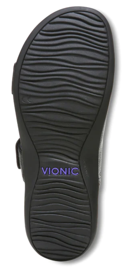 Vionic Women's Nakia Adjustable Slide Sandals Black Leather Metallic