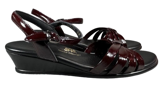 SAS Women's Strippy Quarter Strap Wedge Sandal Wine Patent