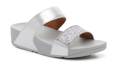 Fitflop Women's Lulu Glitter Splash Wedge Sandal Silver