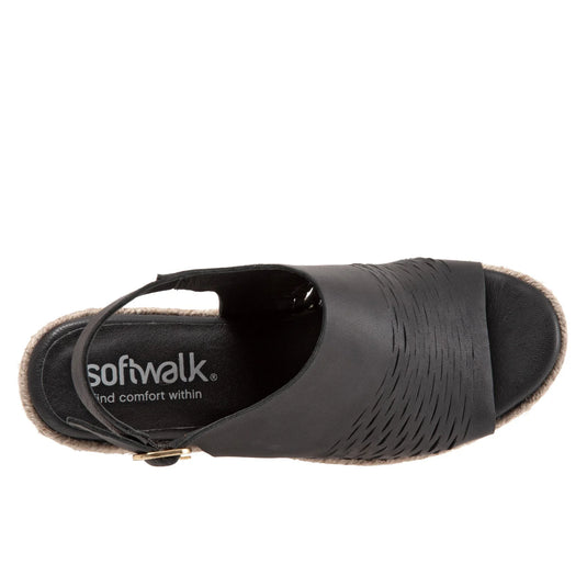 Softwalk Hixson S2207-001 Womens Black Narrow Leather Wedges Sandals Shoes