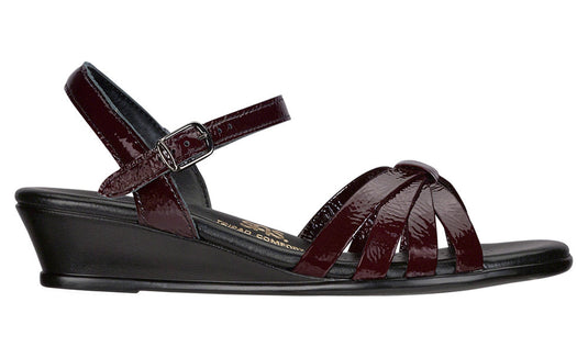 SAS Women's Strippy Quarter Strap Wedge Sandal Wine Patent