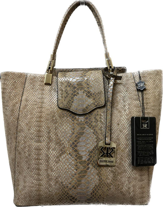 VA Smith Newyork Collection Leather HandBag Sand Snack Print