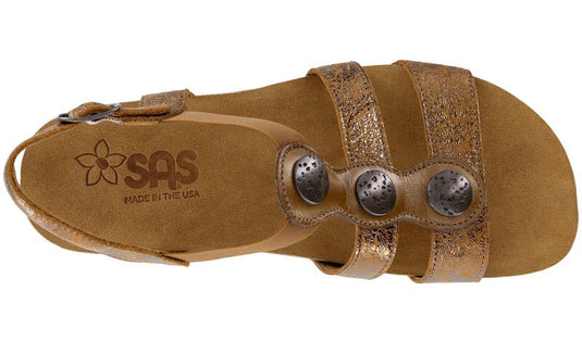 SAS Women's Clover T-Strap Sandal Crackle Bronze