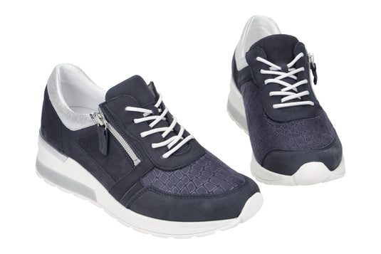 Waldlaufer Women's H-Clara Lace up Sneaker Marine Silver